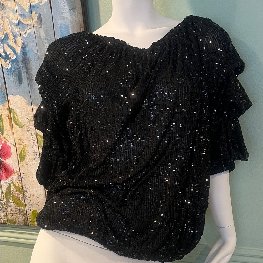 CeCe Black Sequin Blouse